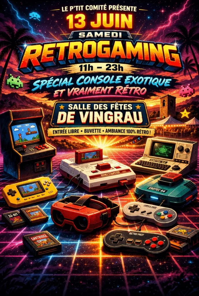 Le flyer de la journée rétrogaming du 13 juin à Vingrau, spécial consoles exotiques